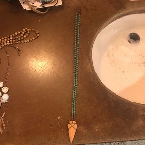 Teal and Gold Beaded Arrowhead Necklace